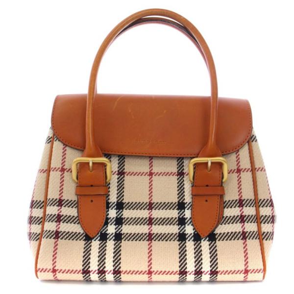 バーバリー BURBERRY ハンドバッグ トートバッグ ノバチェック キャンバス レザー 茶 ブラ...