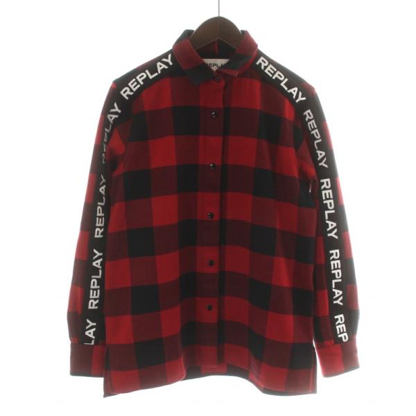 リプレイ シャツジャケット チェック ロゴ ライン XS 赤 レッド 黒 ブラック /XK メンズ ...