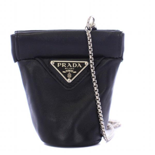 プラダ PRADA ナッパレザー ミニ ネックレスポーチ 三角プレート 黒 ブラック 1NR002 ...