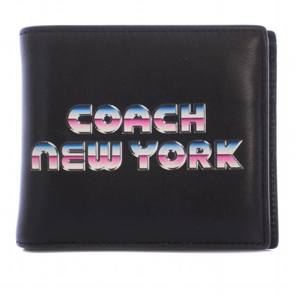 コーチ COACH 財布 ウォレット 二つ折り ロゴ レザー 黒 /BM メンズ レディース