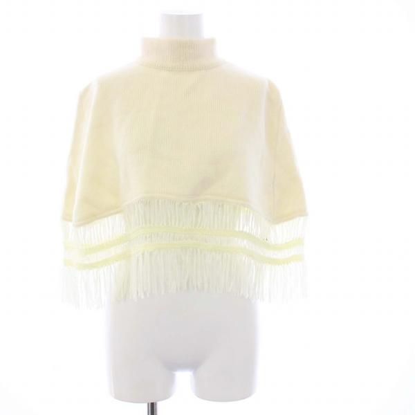 タン TAN ニットポンチョ ハイネック ショート丈 フリンジ F 白 オフホワイト TH21AW0...