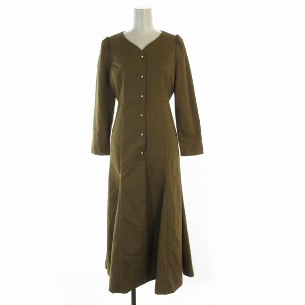 リュリアン lieulien フレアワンピース マキシ ロング パールモチーフ ベルト付き Vネック...