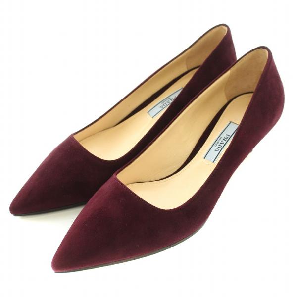 プラダ PRADA パンプス ポインテッドトゥ ハイヒール スエード 34.5 ボルドー /BB レ...