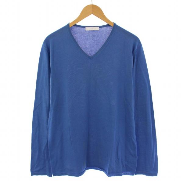 クルチアーニ cruciani ニット カットソー Vネック 長袖 50 青 ブルー /DK メンズ