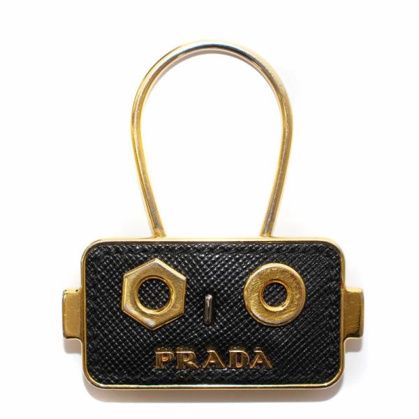 プラダ PRADA キーホルダー チャーム ロゴ ロボット バイカラー 黒 ブラック ゴールド色 /...