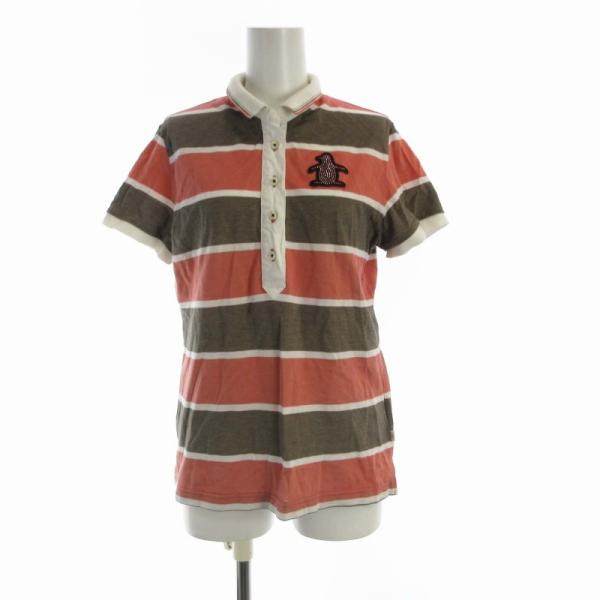 マンシングウェア MUNSINGWEAR ポロシャツ ボーダー ロゴ ラインストーン 半袖 L マル...