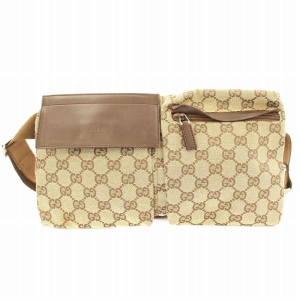 グッチ GUCCI 28566 GGキャンバス レザー ボディバッグ ウエストバッグ ベージュ 茶 ...
