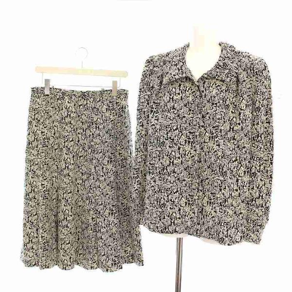 レリアン Leilian セットアップ 上下 総柄 シャツ ジャケット スカート ひざ丈 大きいサイ...