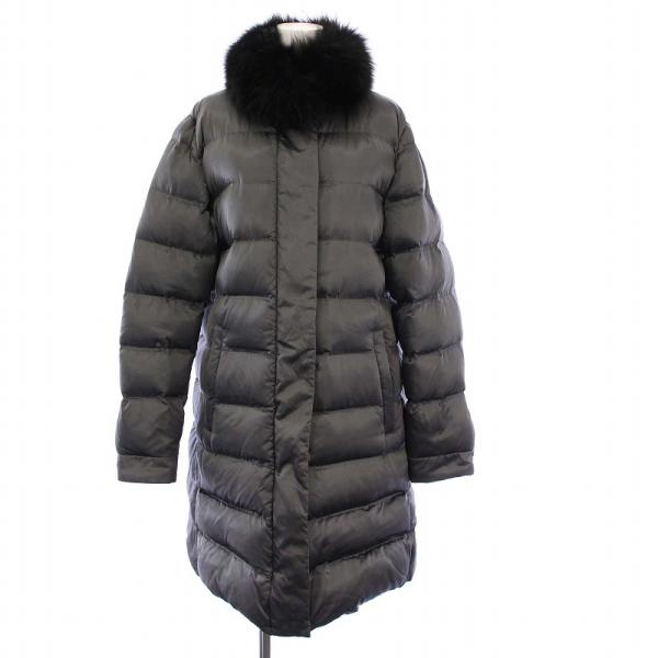 プラダ PRADA ダウンコート アウター ロング ファー 46 グレー /KH レディース