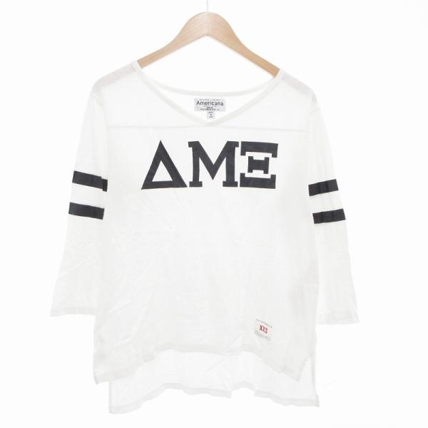 アメリカーナ AMERICANA Tシャツ カットソー クルーネック ロゴ プリント 7分袖 XXS...