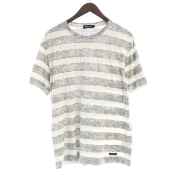 ブラックレーベルクレストブリッジ Tシャツ カットソー ボーダー 総柄 クルーネック 半袖 L グレ...