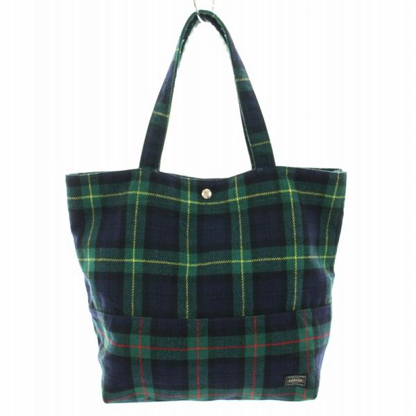 ポーター PORTER 吉田カバン トートバッグ タータンチェック柄 緑 グリーン 紺 ネイビー /...