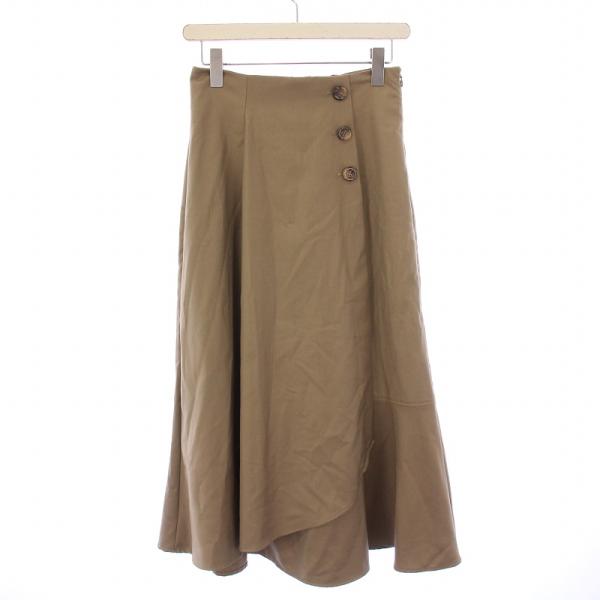 ハーリップトゥ Herlipto フレアスカート マキシ ロング アシメントリー M ベージュ /B...