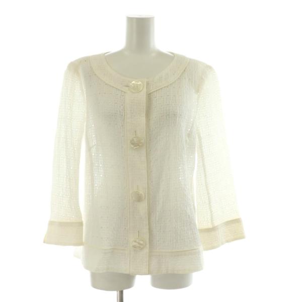 ピエールカルダン Pierre Cardin ノーカラージャケット 七分袖 44 ホワイト 8509...