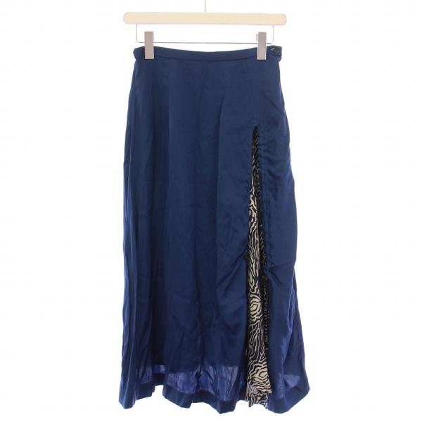 トーガ プルラ TOGA PULLA フレアスカート ミモレ ロング 切替 サテン ゼブラ柄 34 ...