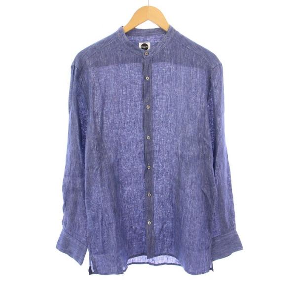 バグッタ Bagutta SLIM FIT カジュアルシャツ 長袖 バンドカラー 無地 M 青 ブル...