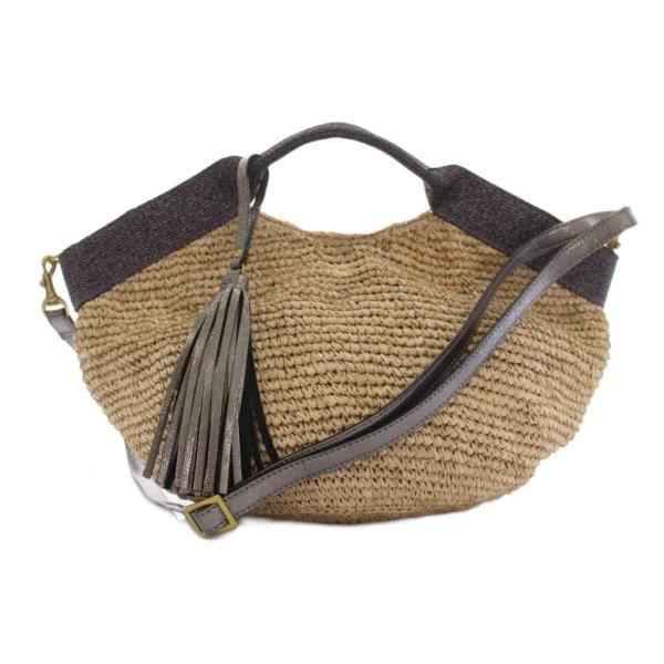 ヴィオラドーロ VIOLA d'ORO かごバッグ ラフィア ショルダーバッグ 2WAY ベージュ ...