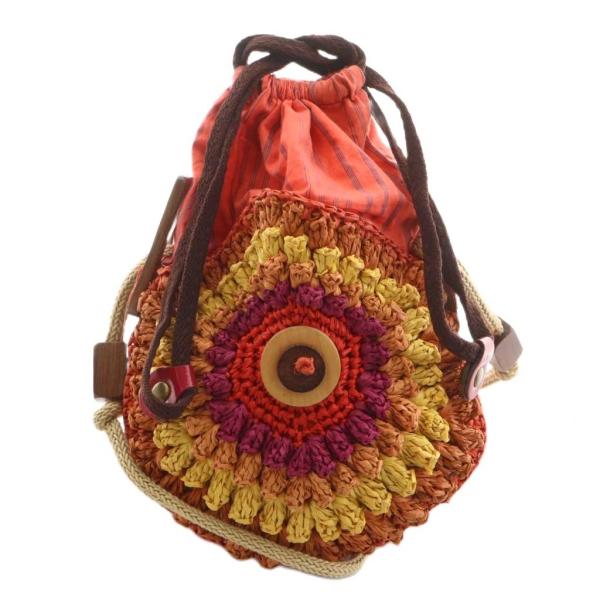 ジャマンピュエッシュ JAMIN PUECH 巾着バッグ ショルダーバッグ ストライプ柄 赤 レッド...