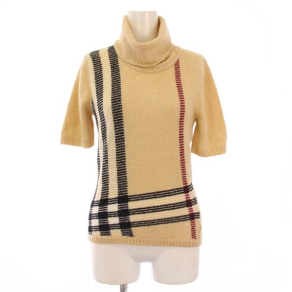 バーバリー ロンドン BURBERRY LONDON ニット 半袖 タートルネック ストレッチ チェ...