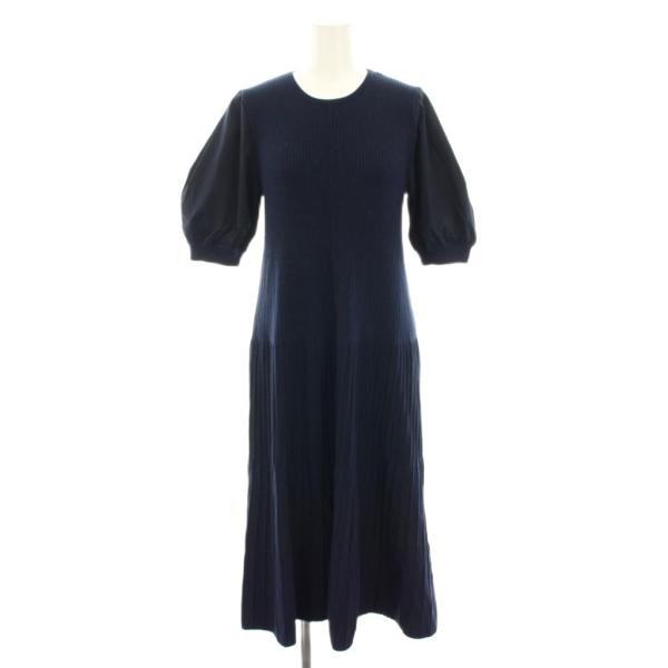 クミキョク 組曲 KUMIKYOKU 22SS ランダムリブニットワンピース ひざ丈 五分袖 3 紺...