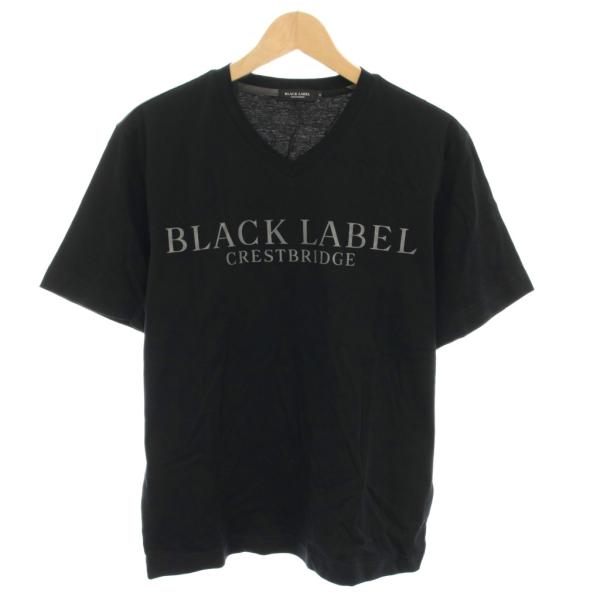 ブラックレーベルクレストブリッジ Tシャツ カットソー Vネック 半袖 ロゴプリント M 黒 ブラッ...