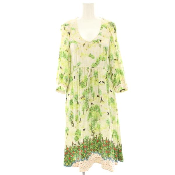 フランシュリッペ franche lippee ワンピース ひざ丈 七分袖 森柄 総柄 プリント M...