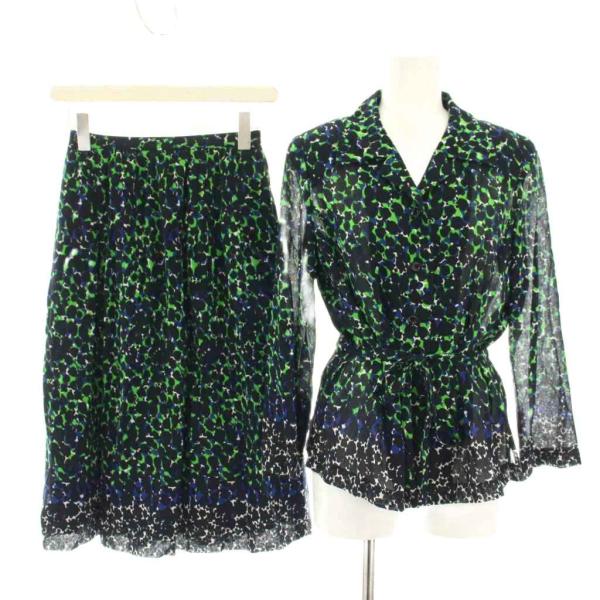 ジュンアシダ セットアップ 上下 ブラウス カットソー 長袖 シアー スカート ロング フレア 総柄...