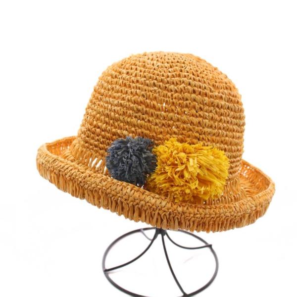 オーバーライド override 麦わら帽子 つば広 ハット フラワーモチーフ 58cm ベージュ ...