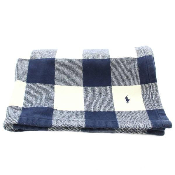 ラルフローレン バッファローチェック ハーフコットンブランケット ひざ掛け ロゴ刺繍 紺 ネイビー ...