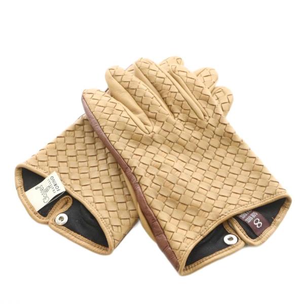 グローブス GLOVES FRATELLI FORINO 手袋 編み込み レザー シルク 絹 8 ベ...