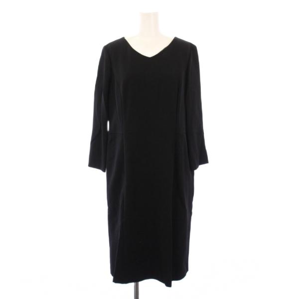 未使用品 レリアン Leilian ワンピース ひざ丈 長袖 Vネック ストレッチ 無地 ペチコート...