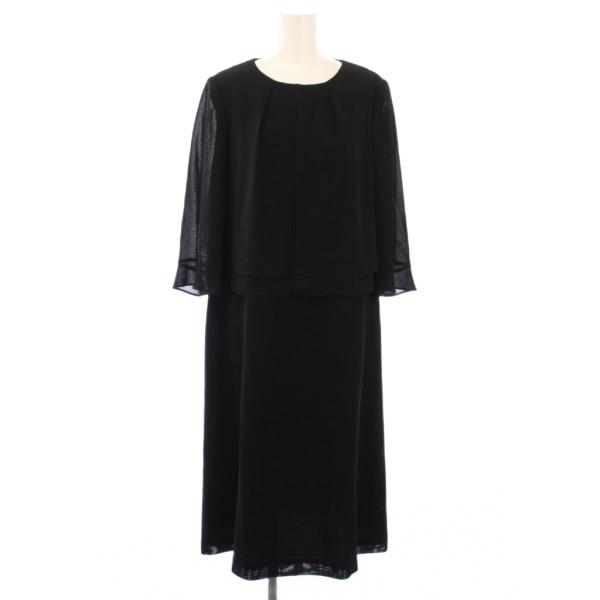 ソワールペルル SOIR PERLE ブラックフォーマル 喪服 ワンピース ひざ丈 半袖 クルーネッ...