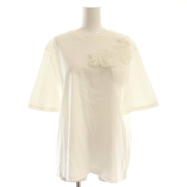 ザラ ZARA Tシャツ カットソー フラワーモチーフ 半袖 M ホワイト /DF レディース