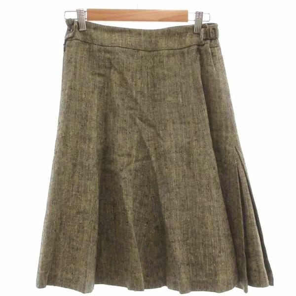 ラルフローレン RALPH LAUREN フレアスカート ひざ丈 ヘリンボーン 絹 シルク×リネン ...