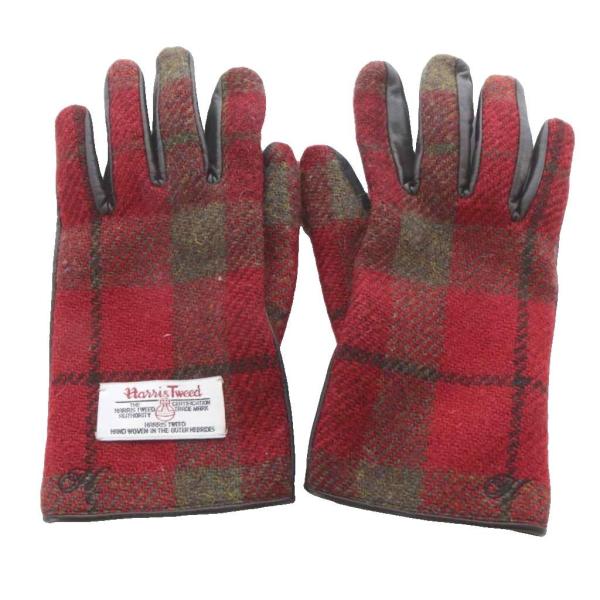 ハリスツイード Harris Tweed 手袋 グローブ チェック柄 レッド /YO27 レディース