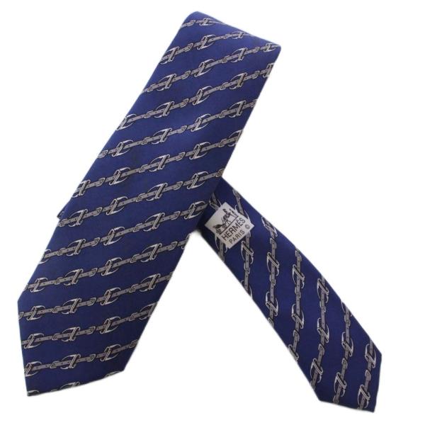 エルメス HERMES ネクタイ 総柄 シルク フランス製 紺 951 IA /BM ■OH メンズ
