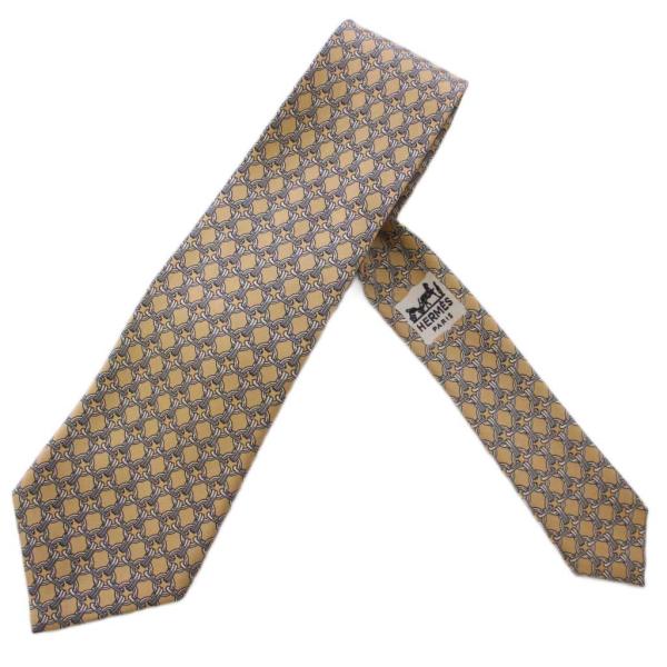 エルメス HERMES ネクタイ 総柄 シルク フランス製 ベージュ 59 EA /BM ■OH メ...