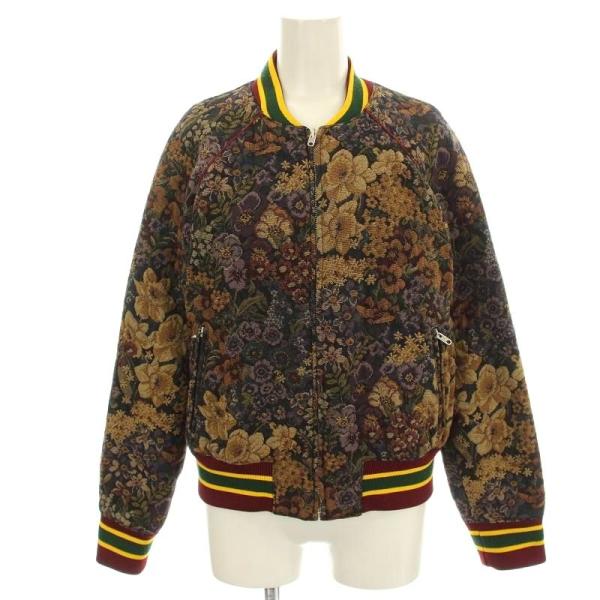 サンドロ SANDRO ジャガード ブルゾン V6928H 花柄 中綿 ジャケット 0 ボルドー 緑...