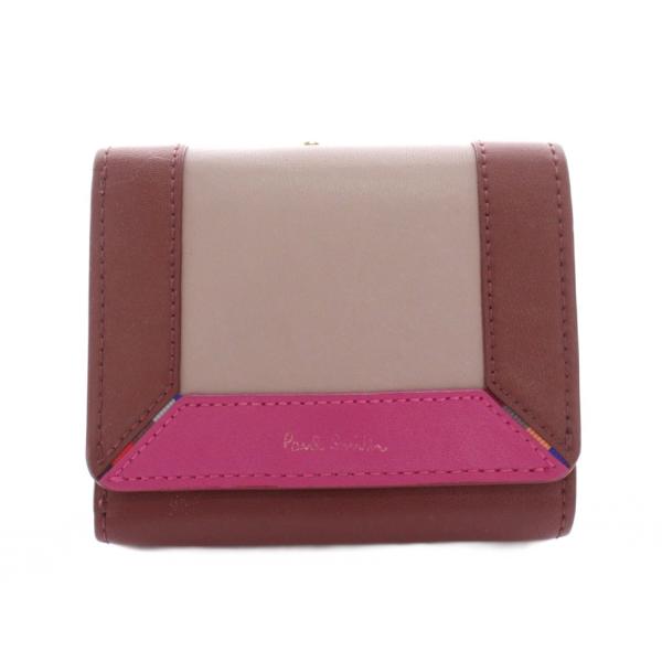 ポールスミス PAUL SMITH コントラストカラーブロック 三つ折りがま口財布 レザー トープ ...