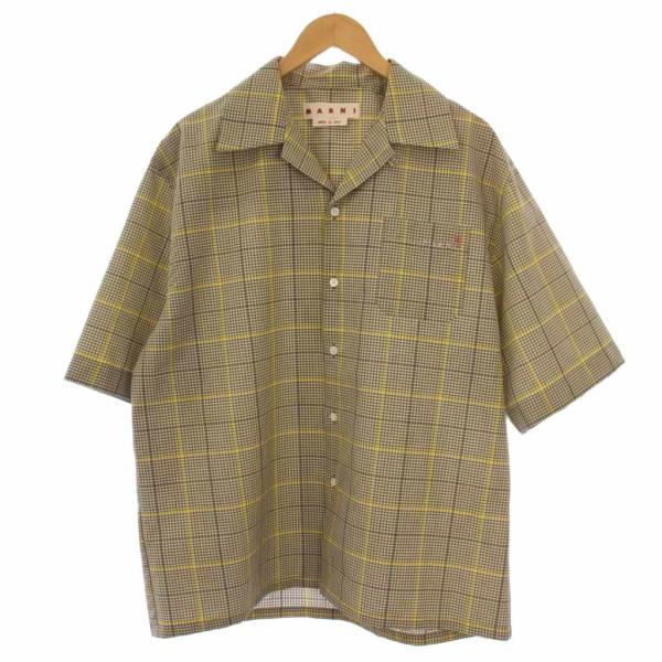 マルニ MARNI 24SS シャツ 半袖 オープンカラー チェック柄 ウール 50 ベージュ 黄 ...