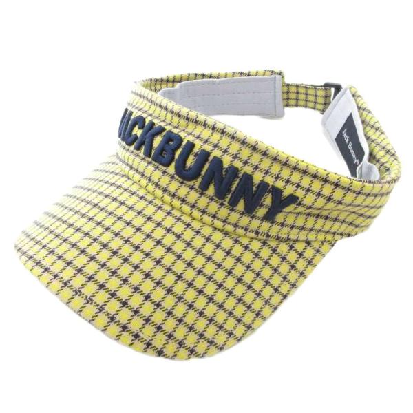 ジャックバニー Jack Bunny 美品 ゴルフ サンバイザー 帽子 チェック柄 黄 イエロー /...