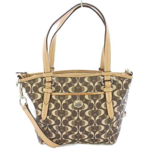 コーチ COACH 2WAY ハンドバッグ ショルダーバッグ シグネチャー ロゴ 総柄 茶 ブラウン...