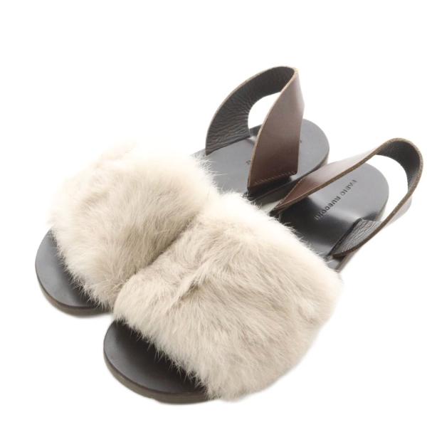 ファビオルスコーニ FABIO RUSCONI サンダル ストラップ ラビットファー 36 茶 ブラ...