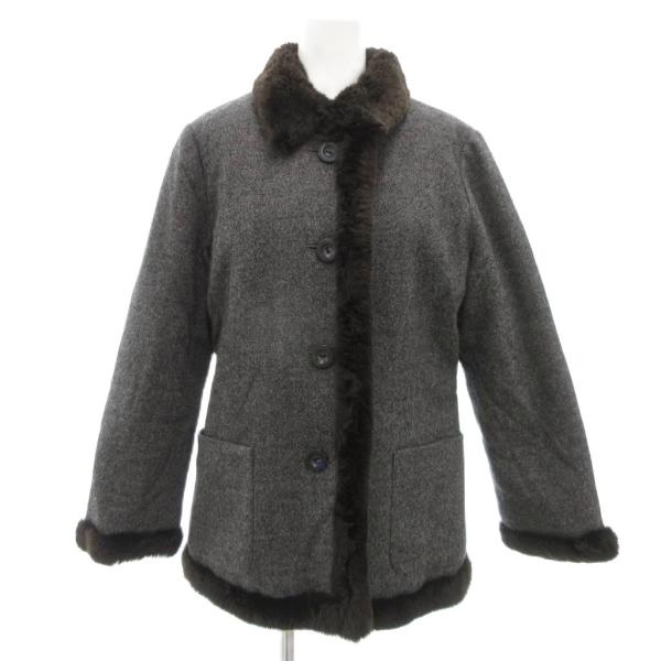 レリアン Leilian ヌートリアファー コート ショート丈 カシミヤ混 9 グレー /NL レデ...