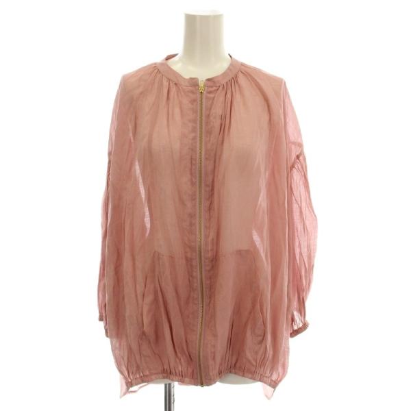 スカラー ScoLar シアージャケット 花柄 蝶 七分袖 ジップアップ ブルゾン M ピンク /☆...