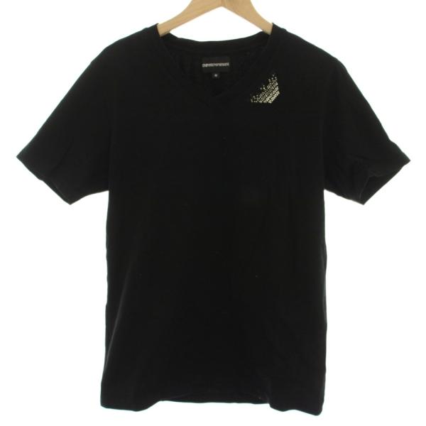 エンポリオアルマーニ EMPORIO ARMANI Tシャツ M 黒 Vネック 半袖 装飾 /RE ...