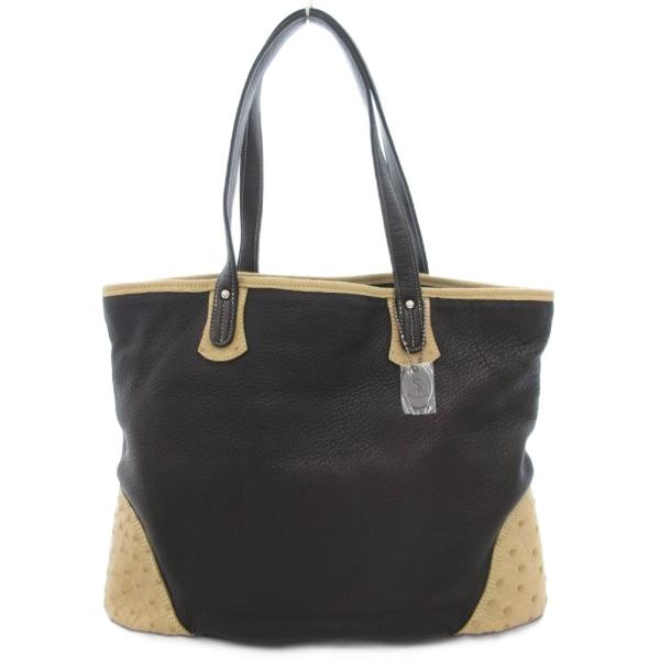 ジェイアールエー JRA ハンドバッグ トート 肩掛け オーストリッチ 黒 ブラック ベージュ /G...