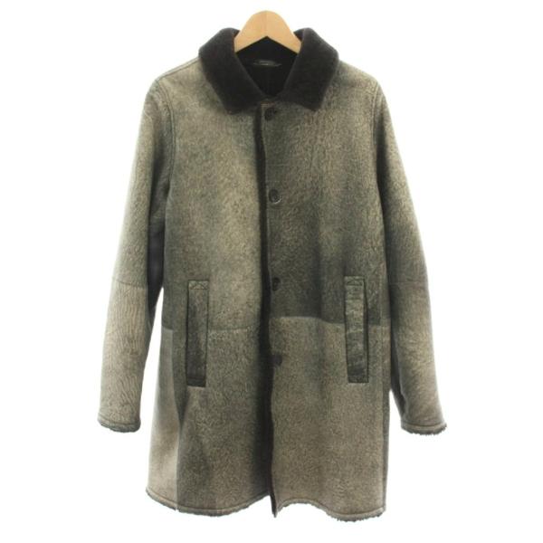 ジルサンダー JIL SANDER レザーコート アウター ミドル 50 グレー ダークブラウン 2...