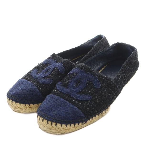 シャネル CHANEL ココマーク スリッポン シューズ ツイード エスパドリーユ ロゴ 22.5c...