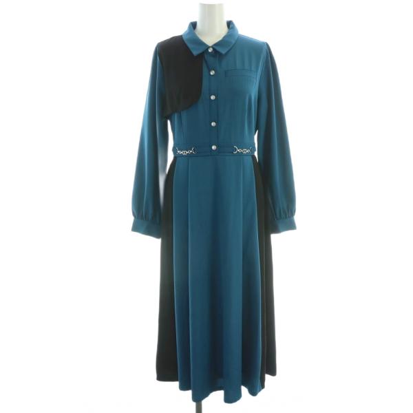 未使用品 アクシーズファム チェーン付きバイカラーOP ワンピース マキシ ロング 長袖 M 青 ブ...